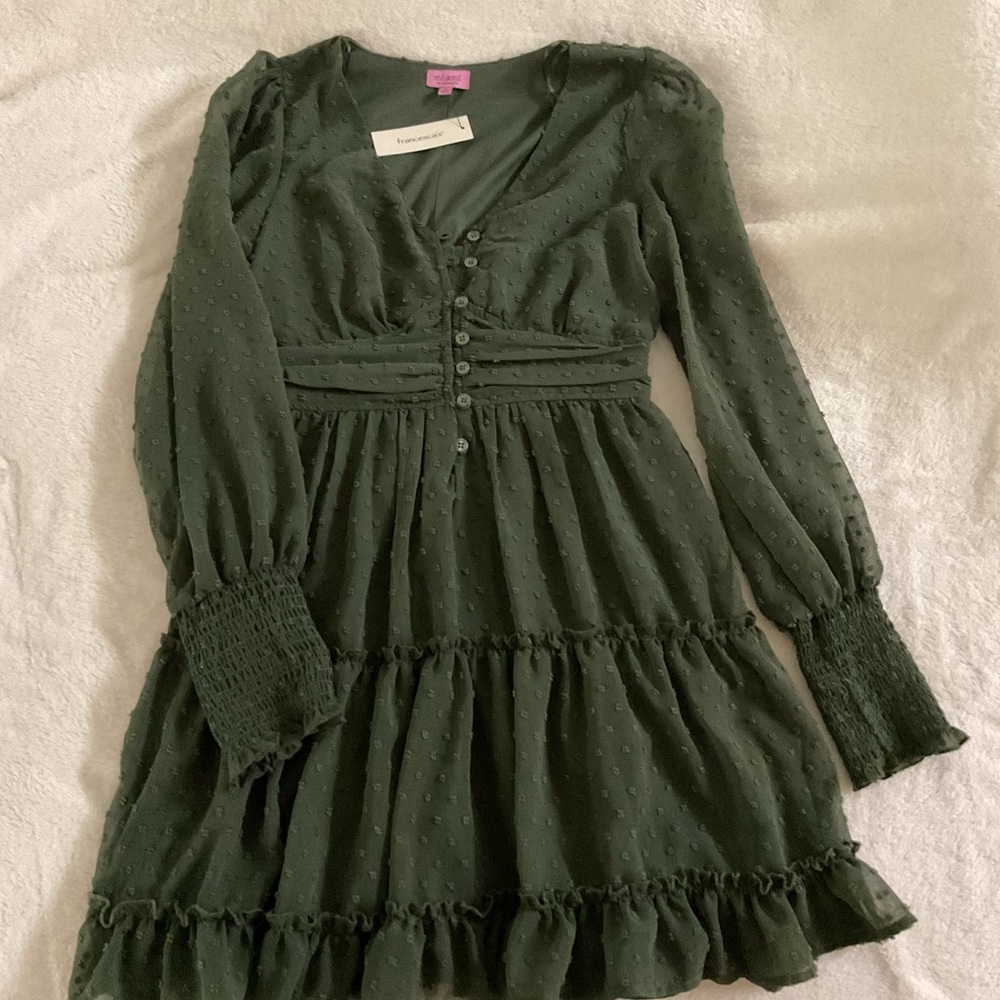 Miami Green Ruched Ruffled Sundress